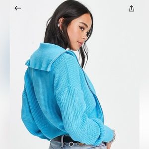 Blue knit zip up